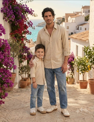 Dad & Son Premium Cream Beige Poplin Cotton Casual Shirt