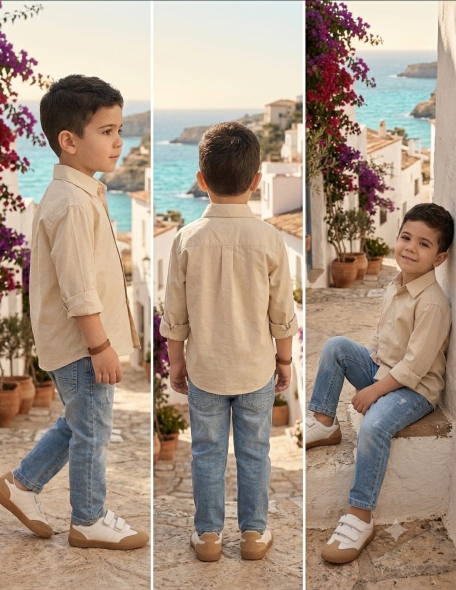 Dad & Son Premium Cream Beige Poplin Cotton Casual Shirt