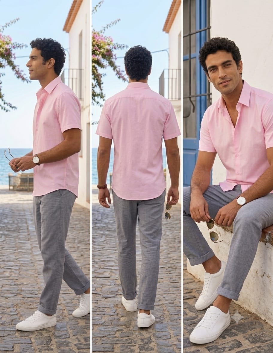 Dad & Son Premium Light Pink Poplin Cotton Casual Shirt