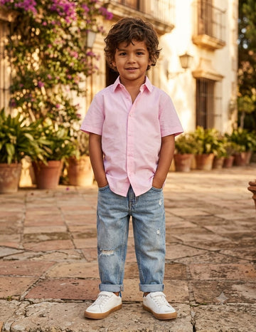 Kids Premium Light Pink Poplin Cotton Casual Shirt