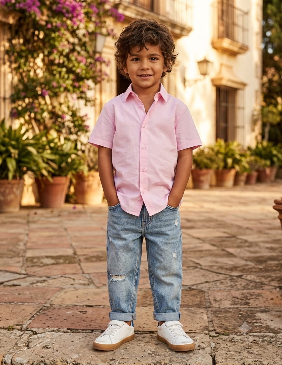 Kids Premium Light Pink Poplin Cotton Casual Shirt