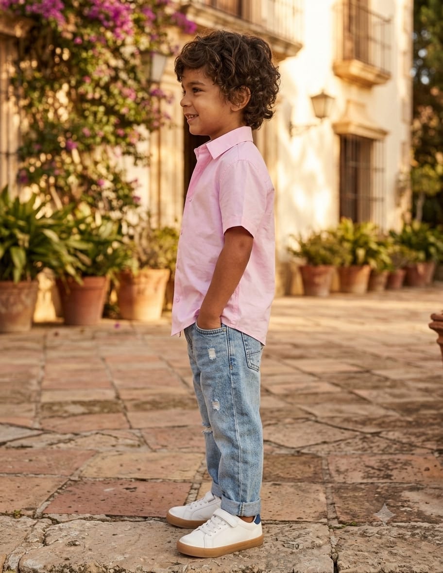 Kids Premium Light Pink Poplin Cotton Casual Shirt