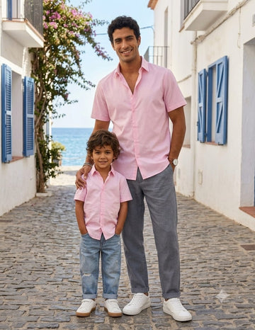 Dad & Son Premium Light Pink Poplin Cotton Casual Shirt