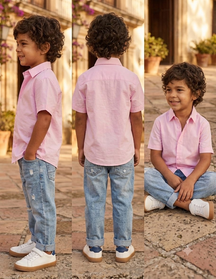Kids Premium Light Pink Poplin Cotton Casual Shirt