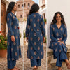 Indigo Blue Handcrafted Jaipuri Discharge Print Cotton A-Line Kurta & Palazzo Set