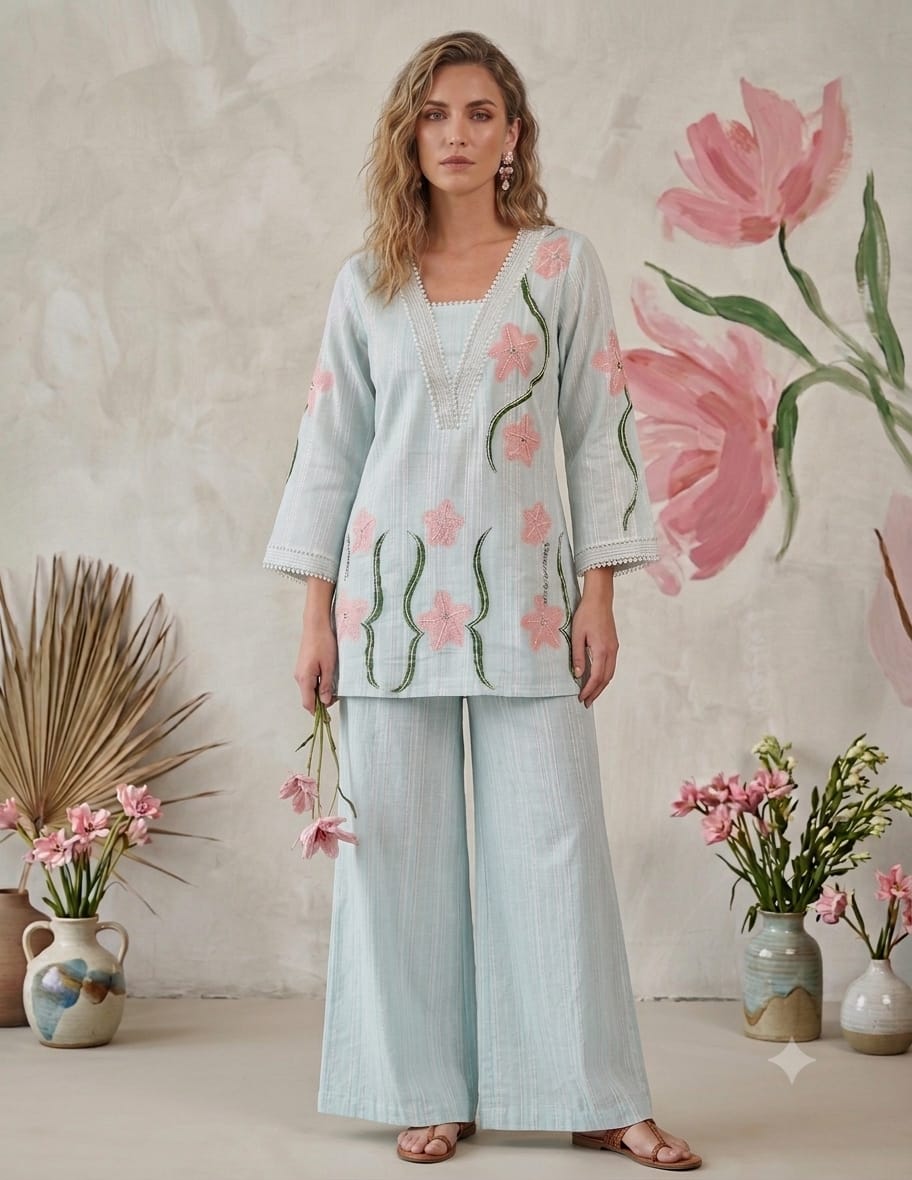 Hand-Painted Jaipuri Cotton Lurex Co-ord Set with Palazzo (Limited Edition)