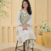 Elegant Off-White Cotton Linen Embroidered Kurta with Printed Pants Set (Limited Edition)