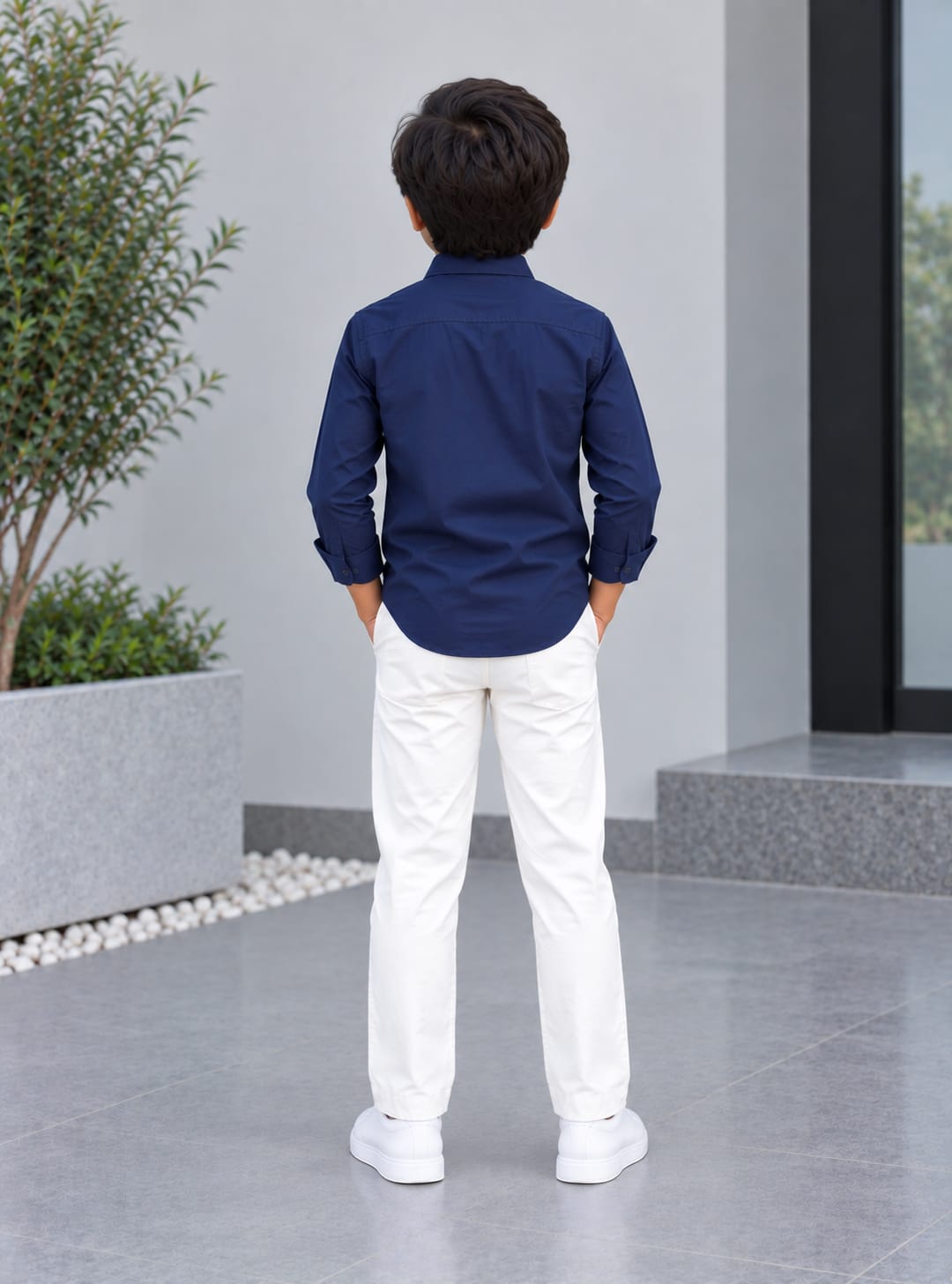 Kids Premium Navy Blue Poplin Cotton Casual Shirt