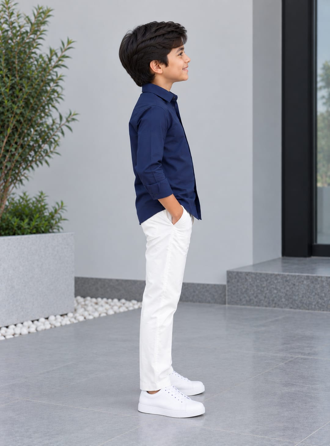 Kids Premium Navy Blue Poplin Cotton Casual Shirt