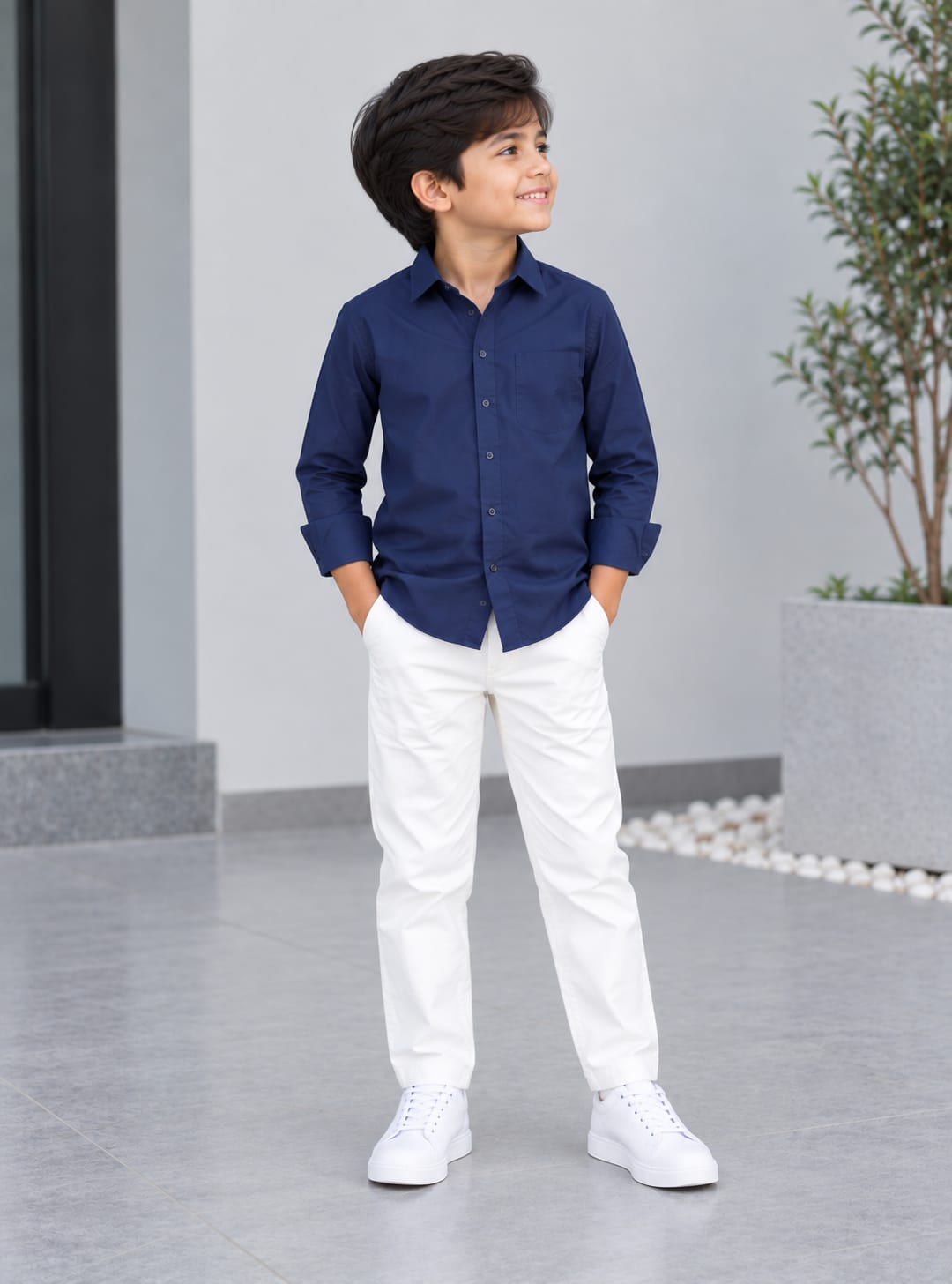 Kids Premium Navy Blue Poplin Cotton Casual Shirt