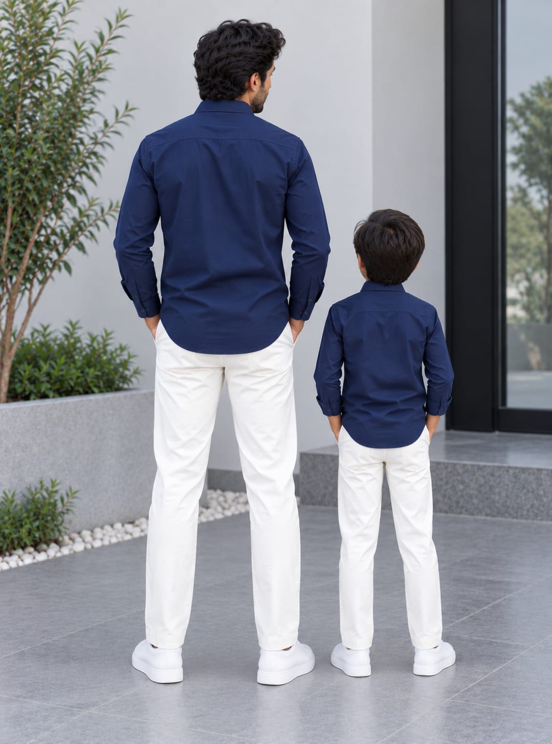 Dad & Son Premium Navy Blue Poplin Cotton Casual Shirt