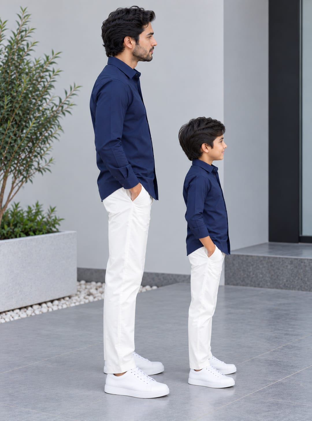 Dad & Son Premium Navy Blue Poplin Cotton Casual Shirt