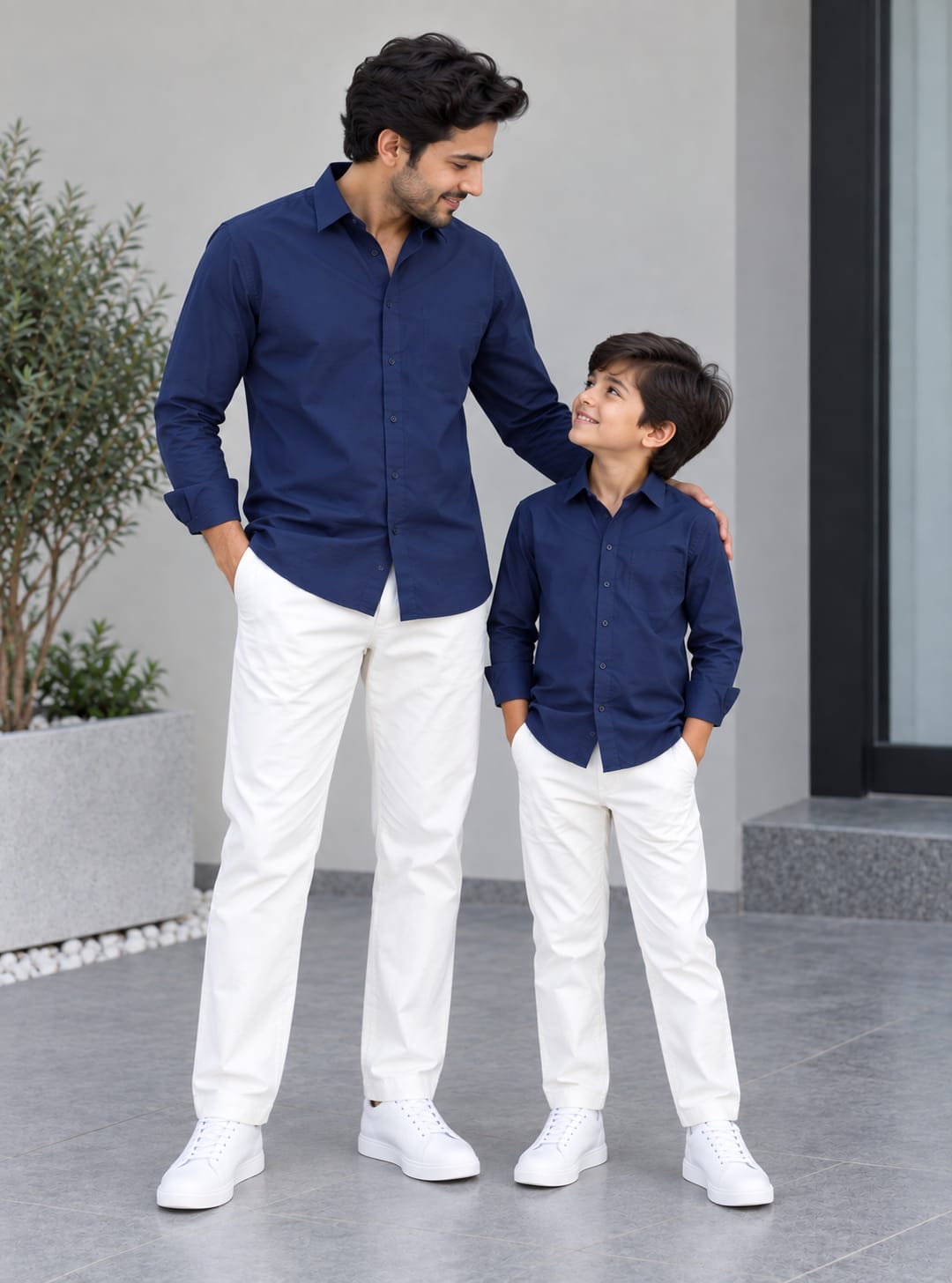 Dad & Son Premium Navy Blue Poplin Cotton Casual Shirt