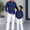 Dad & Son Premium Navy Blue Poplin Cotton Casual Shirt