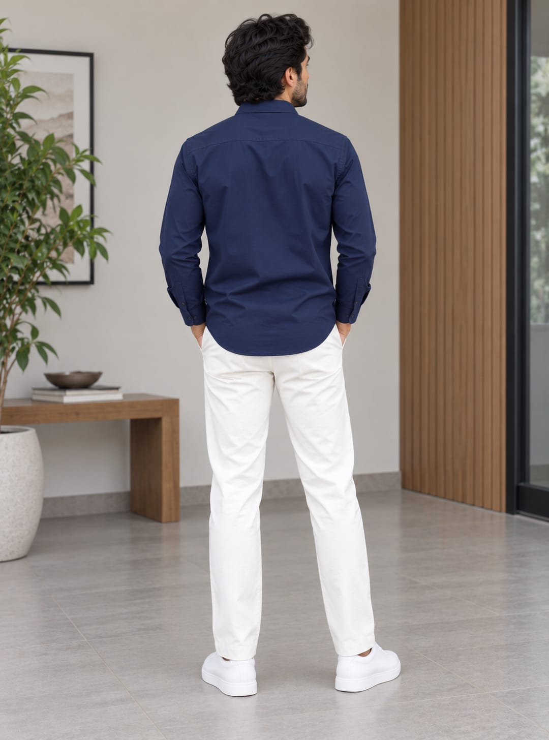 Men's Premium Navy Blue Poplin Cotton Casual Shirt