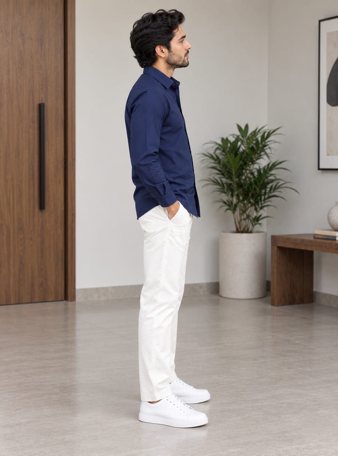 Men's Premium Navy Blue Poplin Cotton Casual Shirt