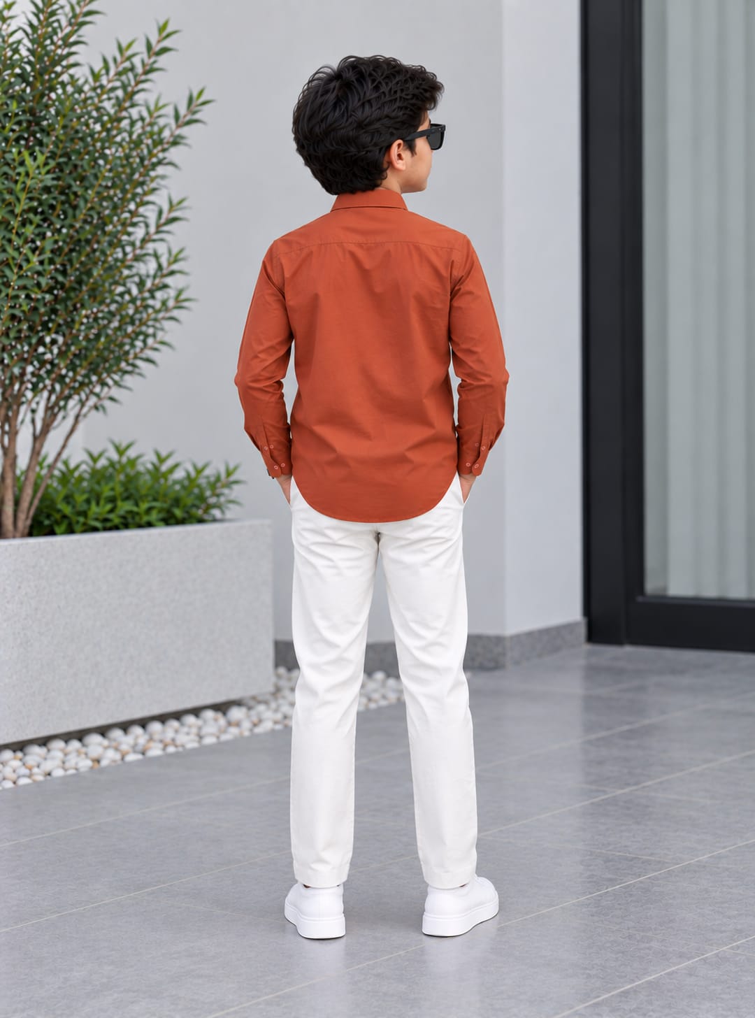 Kids Premium Orange Poplin Cotton Casual Shirt