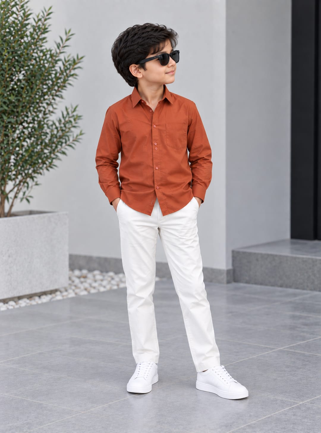 Dad & Son Premium Orange Poplin Cotton Casual Shirt