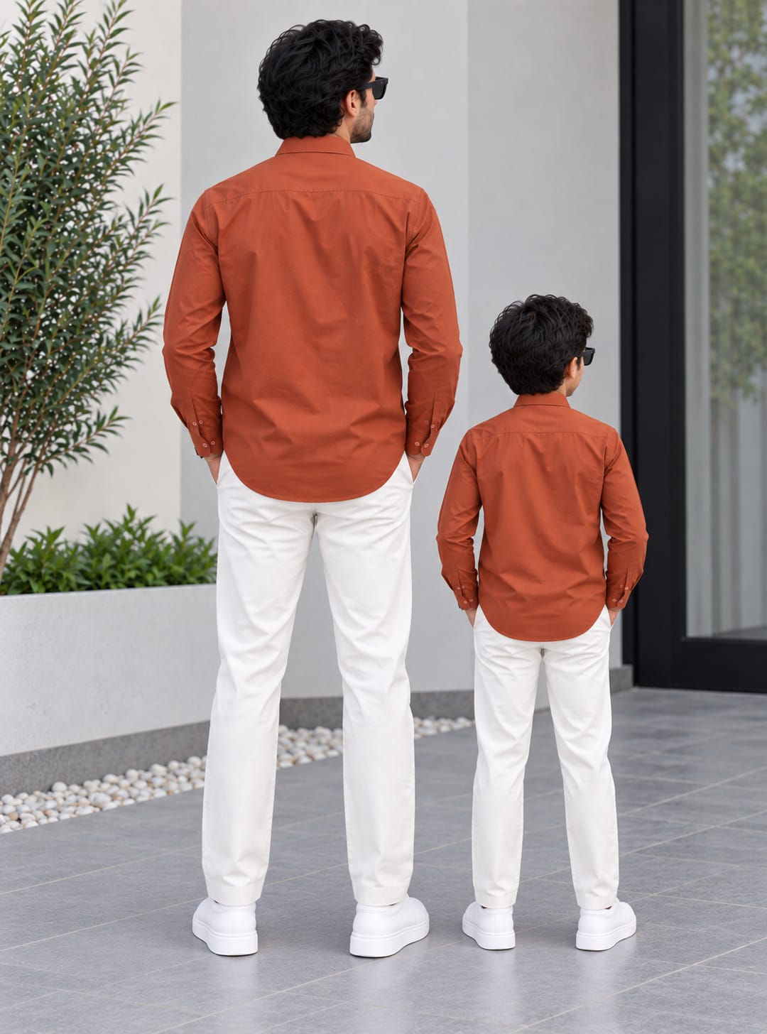 Dad & Son Premium Orange Poplin Cotton Casual Shirt