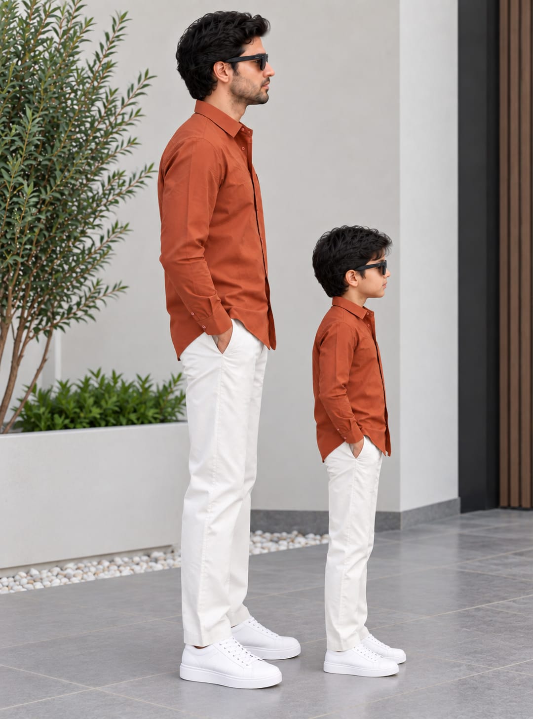 Dad & Son Premium Orange Poplin Cotton Casual Shirt