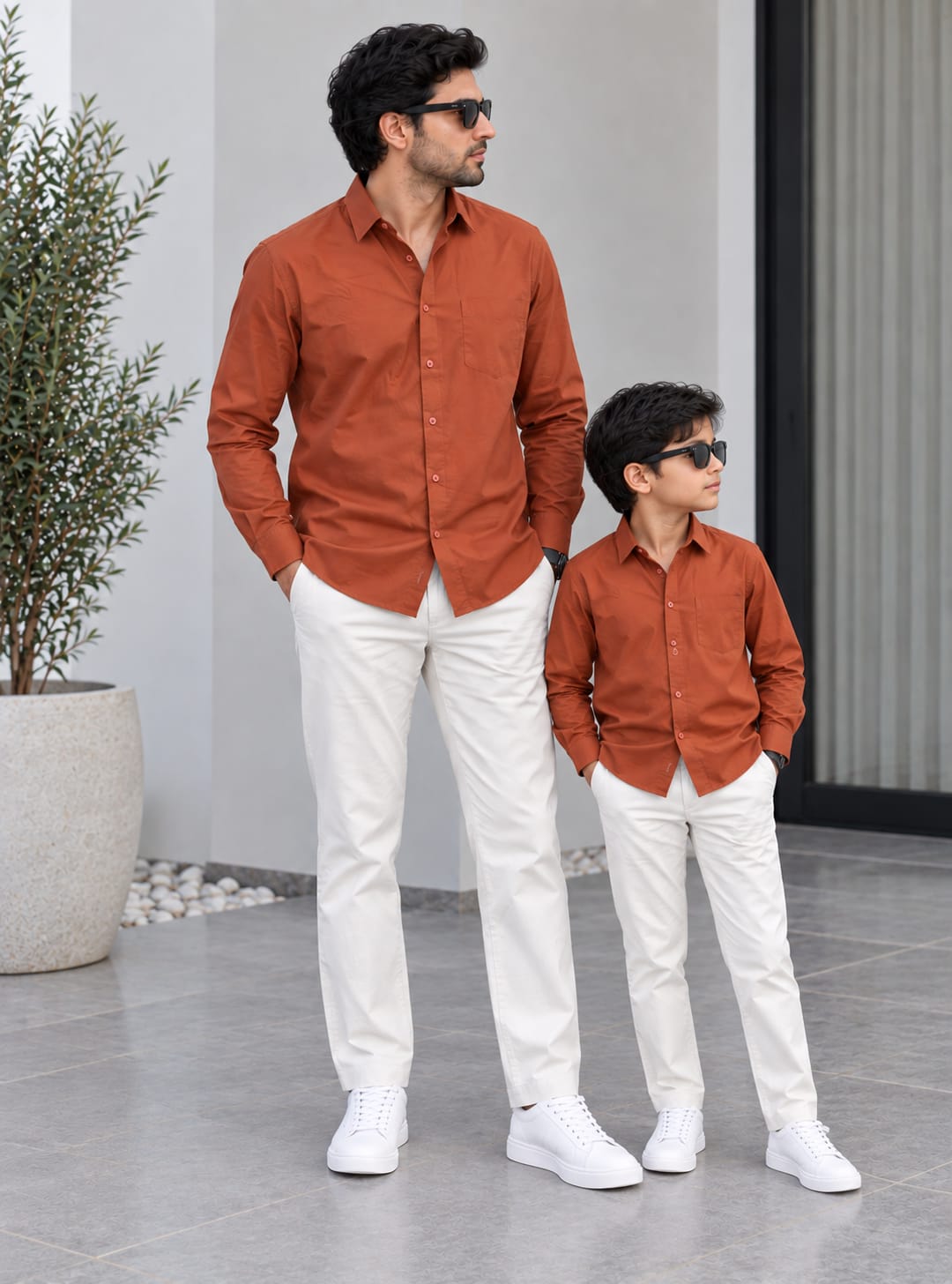 Dad & Son Premium Orange Poplin Cotton Casual Shirt