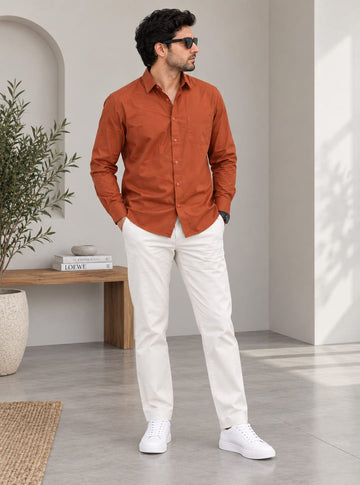 Men's Premium Orange Poplin Cotton Casual Shirt