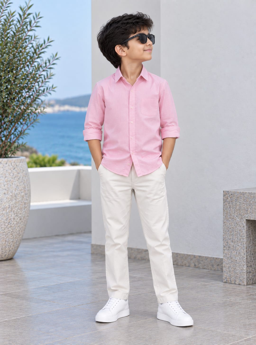 Kids Premium Light Pink Poplin Cotton Casual Shirt