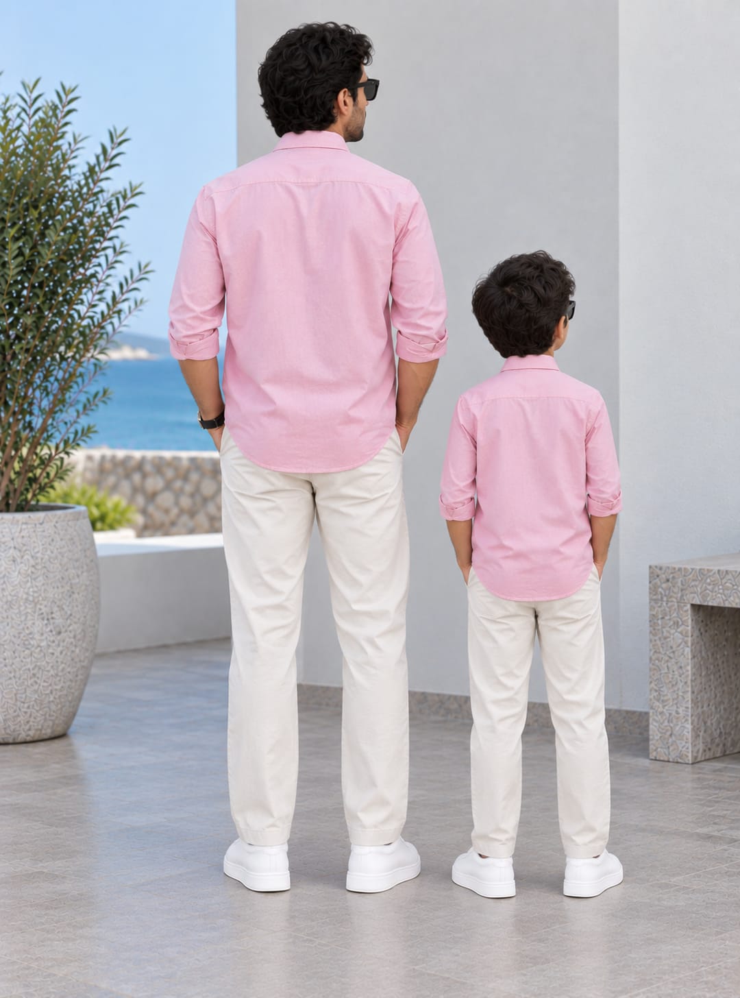 Dad & Son Premium Light Pink Poplin Cotton Casual Shirt