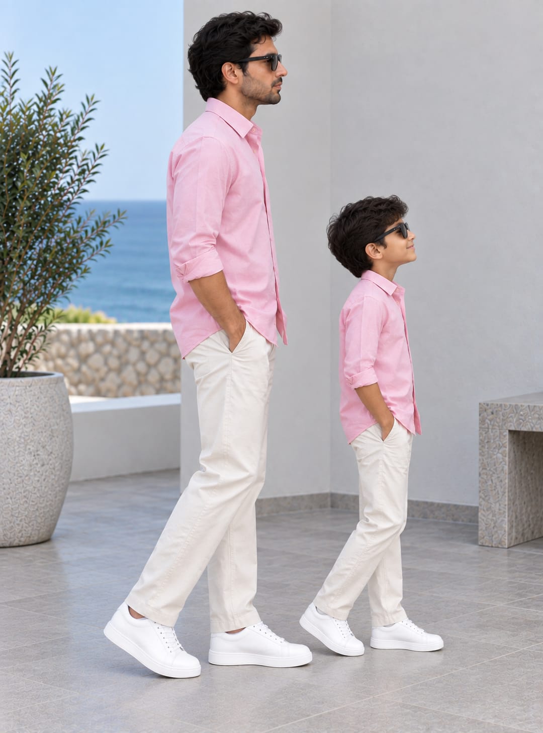 Dad & Son Premium Light Pink Poplin Cotton Casual Shirt