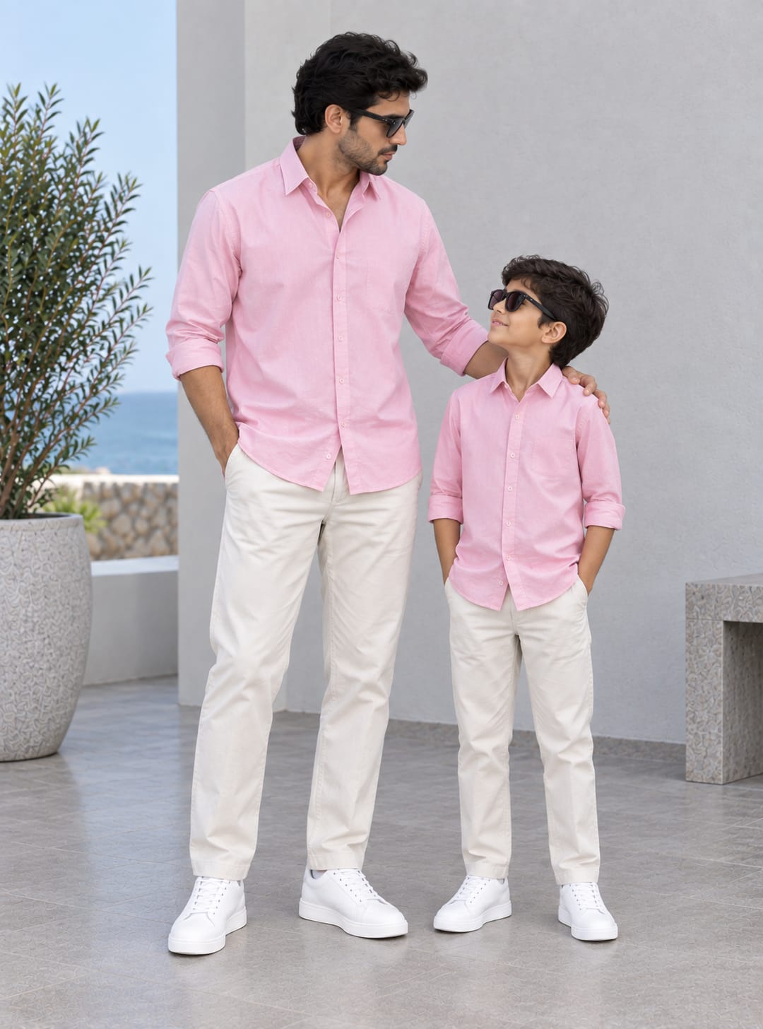 Dad & Son Premium Light Pink Poplin Cotton Casual Shirt