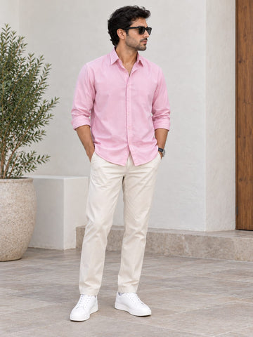 Men's Premium Light Pink Poplin Cotton Casual Shirt