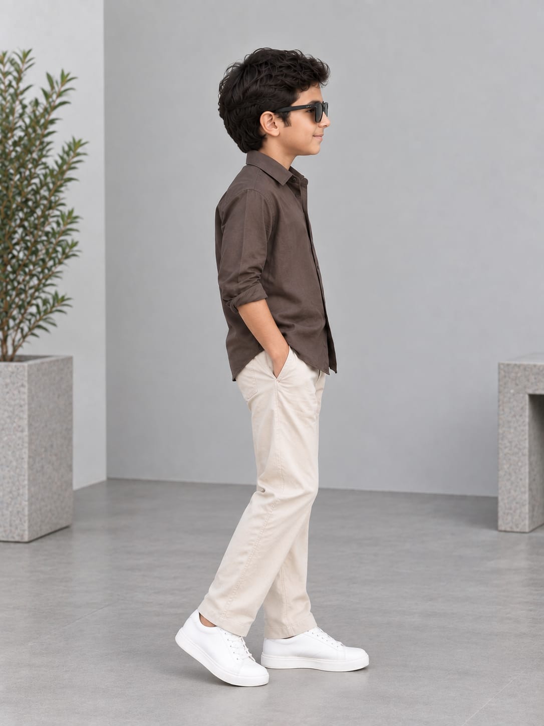 Kids Premium Coffee Brown Poplin Cotton Casual Shirt