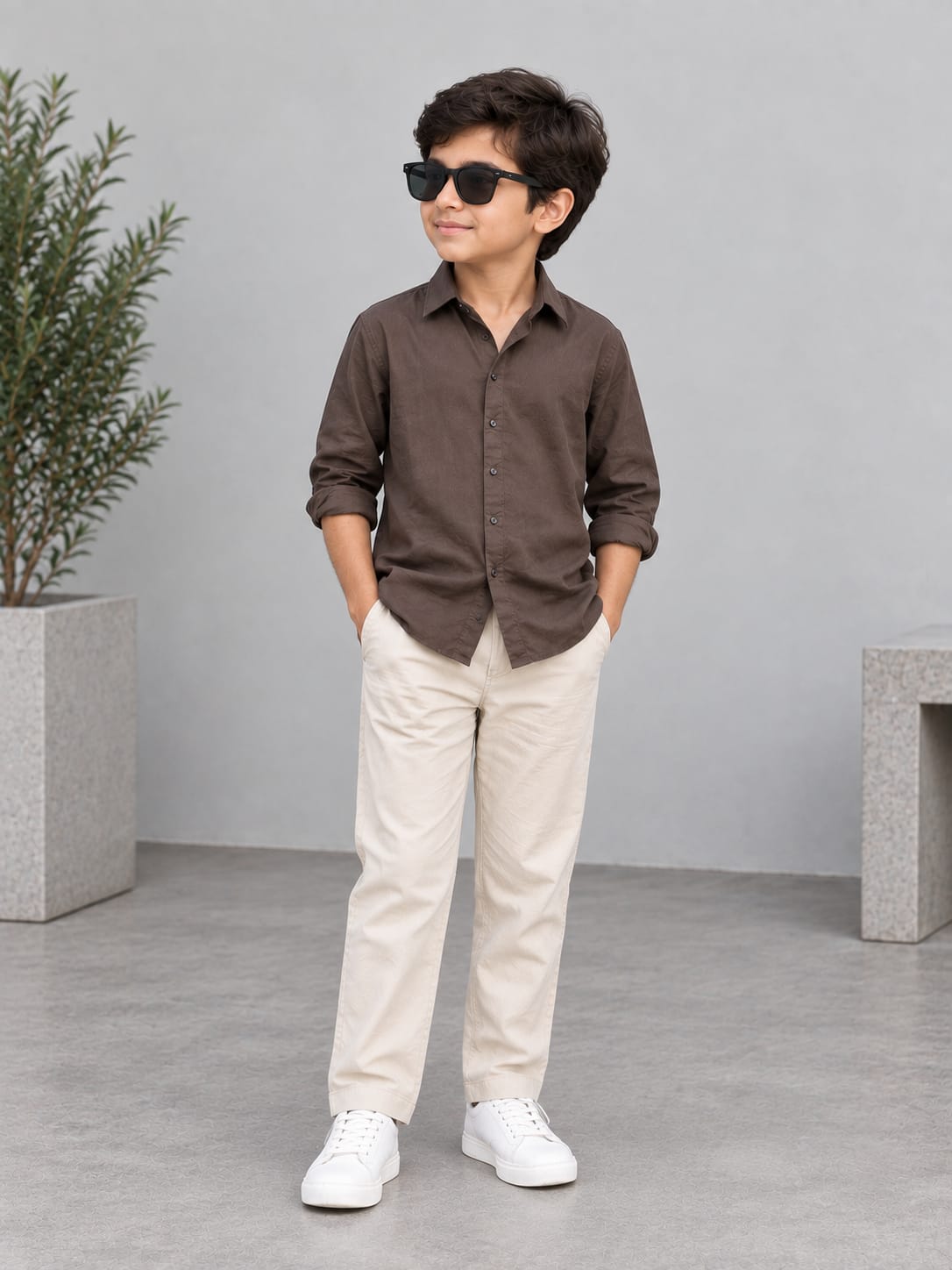 Kids Premium Coffee Brown Poplin Cotton Casual Shirt