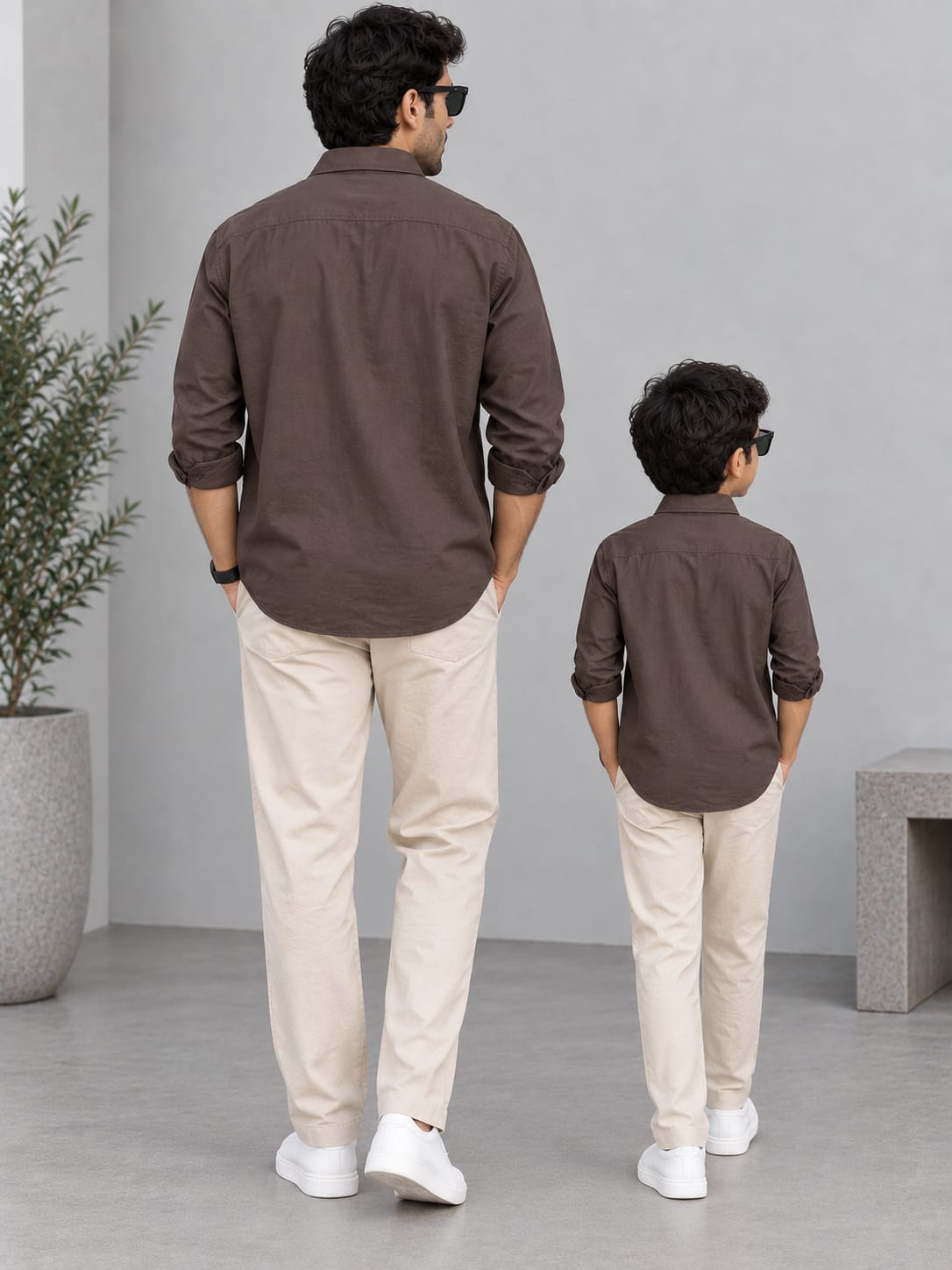 Dad & Son Premium Coffee Brown Poplin Cotton Casual Shirt