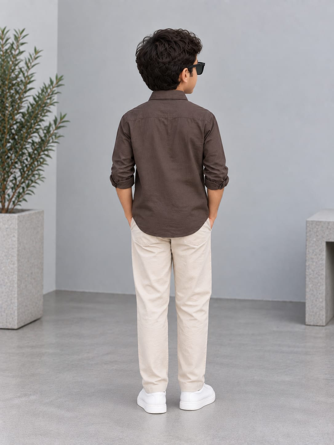 Kids Premium Coffee Brown Poplin Cotton Casual Shirt