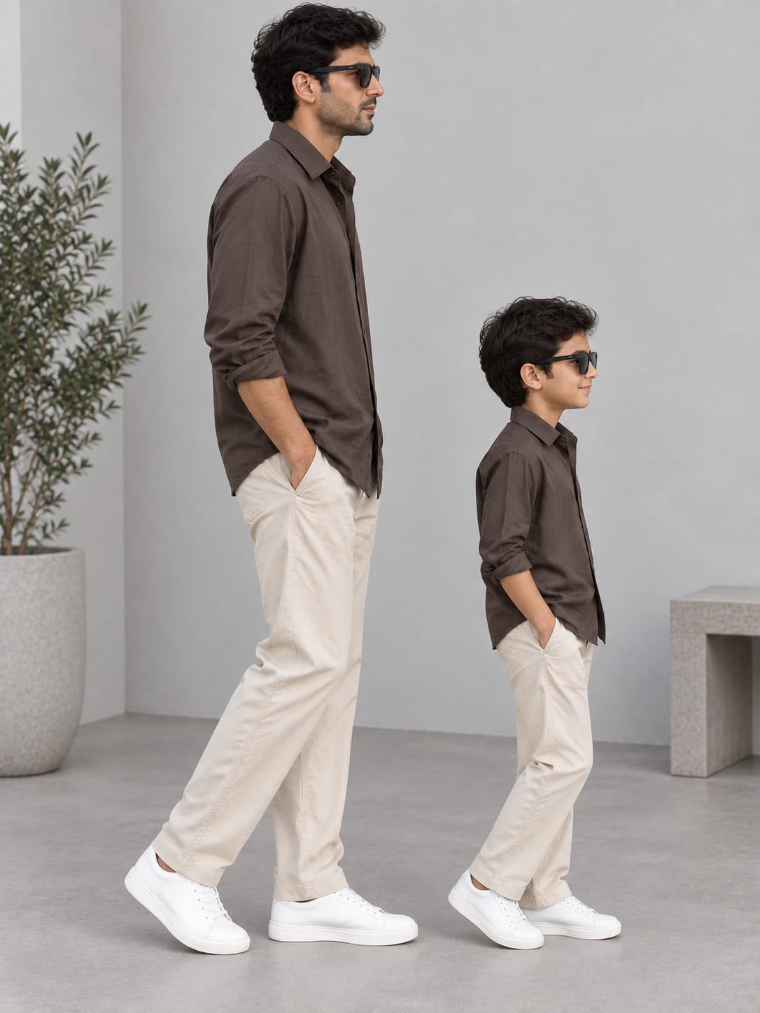 Dad & Son Premium Coffee Brown Poplin Cotton Casual Shirt