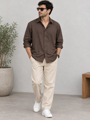 Men's Premium Coffee Brown Poplin Cotton Casual Shirt