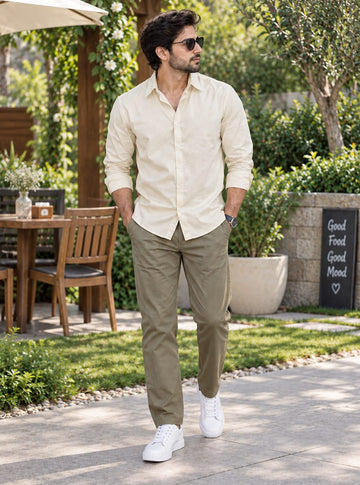 Men's Premium Ivory Cream Poplin Cotton Casual Shirt