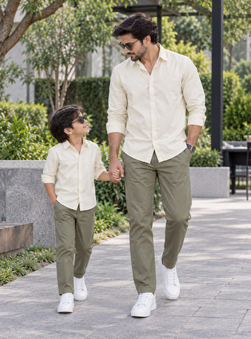 Dad & Son Premium Ivory Cream Poplin Cotton Casual Shirt