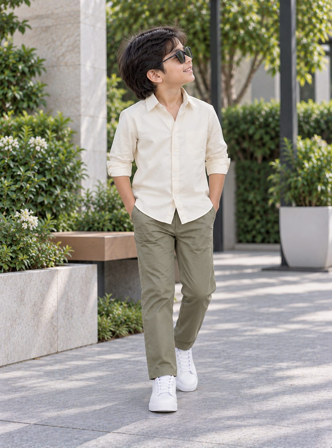 Dad & Son Premium Ivory Cream Poplin Cotton Casual Shirt