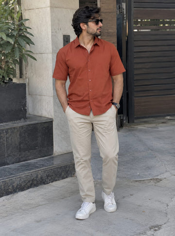 Men's Premium Orange Poplin Cotton Casual Shirt