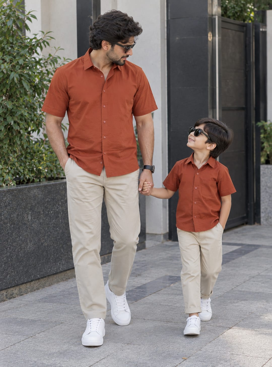 Dad & Son Premium Orange Poplin Cotton Casual Shirt
