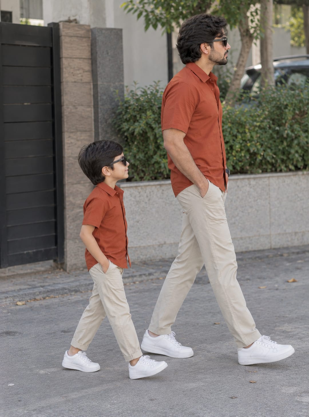 Dad & Son Premium Orange Poplin Cotton Casual Shirt
