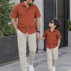 Dad & Son Premium Orange Poplin Cotton Casual Shirt