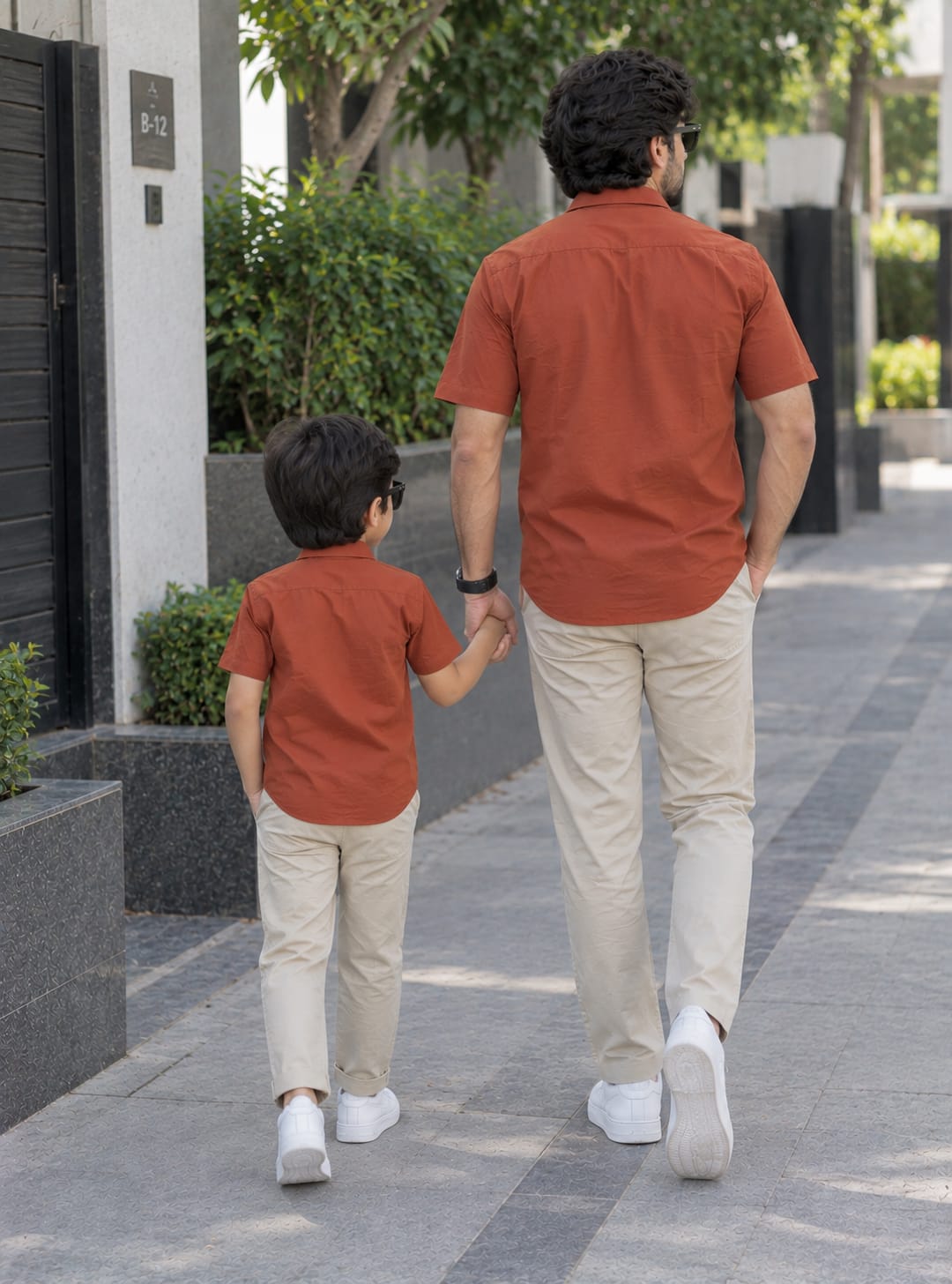 Dad & Son Premium Orange Poplin Cotton Casual Shirt