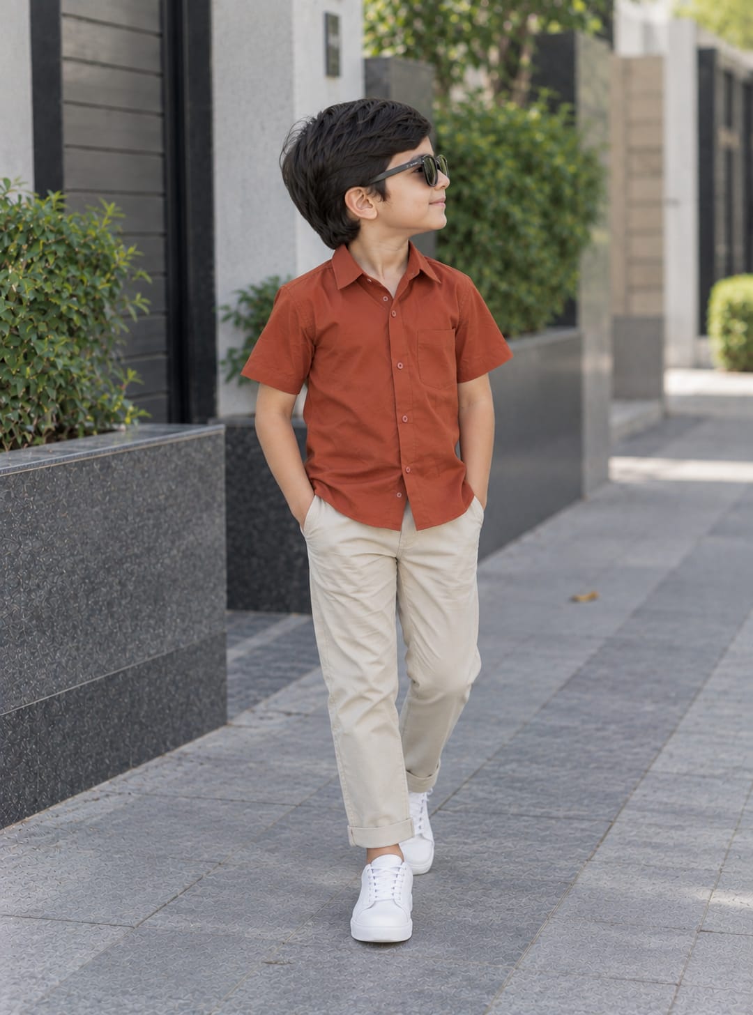 Dad & Son Premium Orange Poplin Cotton Casual Shirt