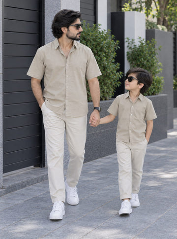Dad & Son Premium Beige Poplin Cotton Casual Shirt