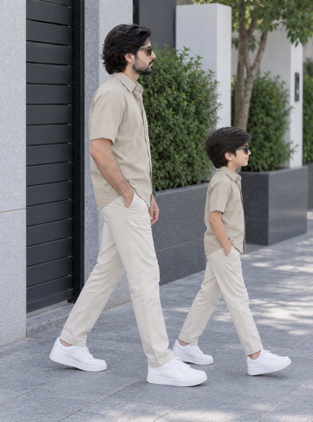 Dad & Son Premium Beige Poplin Cotton Casual Shirt