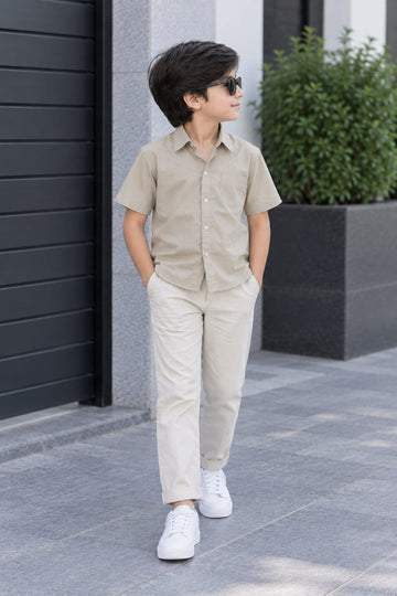 Kids Premium Beige Poplin Cotton Casual Shirt