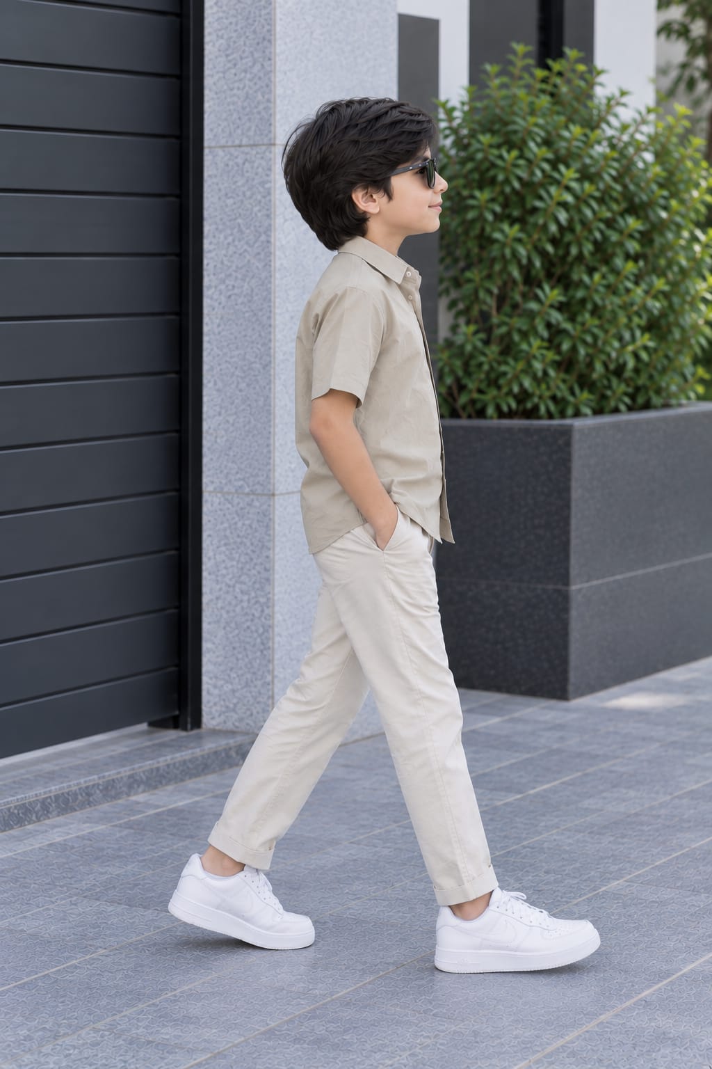 Kids Premium Beige Poplin Cotton Casual Shirt